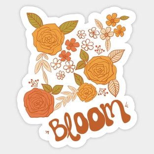 Retro Fall Florals, Retro Autumn Blooms, Trending Retro Flowers Design Sticker